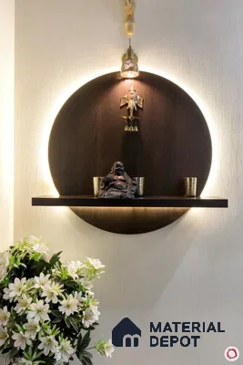 a bathroom with a large tub in the middle of it and wooden flooring and white photo of a wooden table next to a wooden table with white walls, along with a potted plant in the wall next to